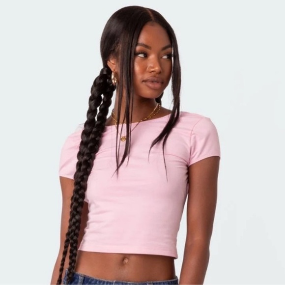 Edikted Light Pink Bambi Open-Back T-Shirt Small - Picture 2 of 11